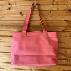 Baekgaard Handbag Tote Purse Leather Coral with Lime Green Lining + Stitching